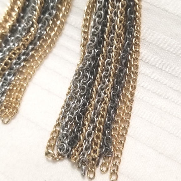 Gold Silver Beaded Chain Earrings - Picture 3 of 4